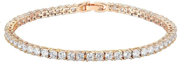 14K Gold Plated 3mm Cubic Zirconia Classic Tennis Bracelet | Gold Bracelets for Women | Size 6.5-7.5 Inch 3 Product image