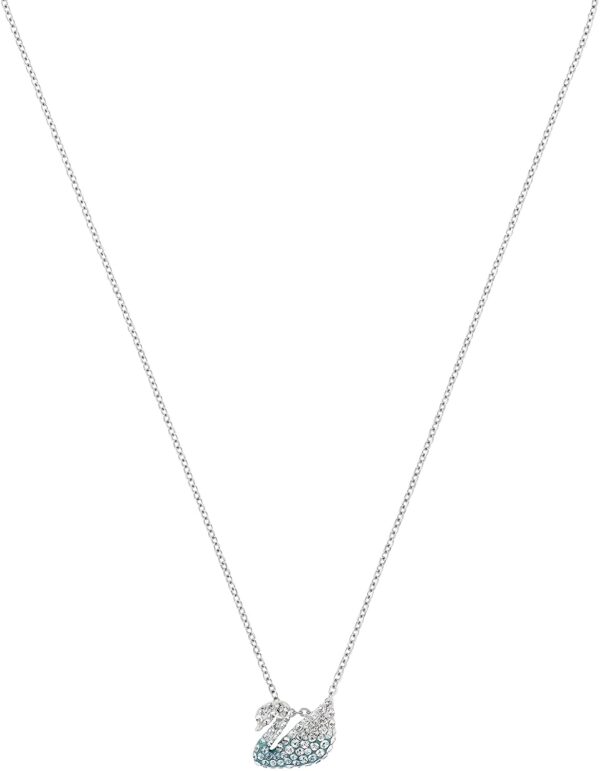 Rochas Jewelry Women's Iconic Swan Crystal Jewelry Collection Blue/Clear Crystal Necklace