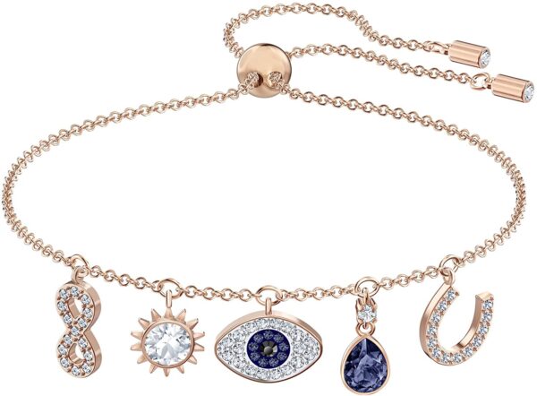 Rochas Jewelry Women's Symbolic Evil Eye Charm Bracelet, Blue & White Crystal, Rose-Gold Tone Plated, One size (5497668) 4 Product image