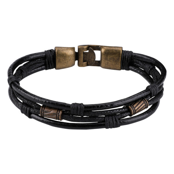 Gold-Tone Stainless Steel & Black Leather Icon Bracelet - Men 7 Product image