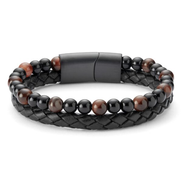 Red Tiger’s Eye & Leather Icon Bracelet - Men 8 Product image