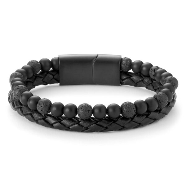 Black Lava Stone & Leather Icon Bracelet - Men 4 Product image