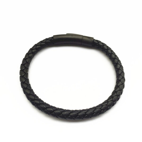 Men's Black Leather Bangle Bracelet in Stainless Steel 5 Product image