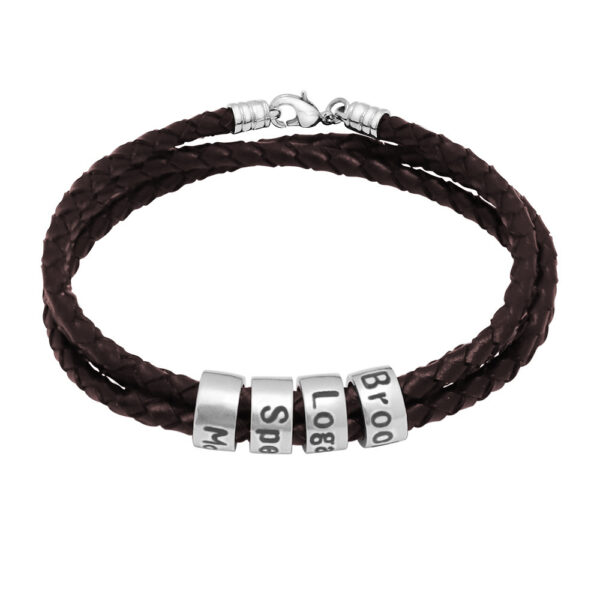 Men Braided Brown Leather Bracelet with Small Custom Beads in Silver - Fathers Day Gifts - Dad Bracelet - Gift for Dad - Gift for Husband 3 Product image