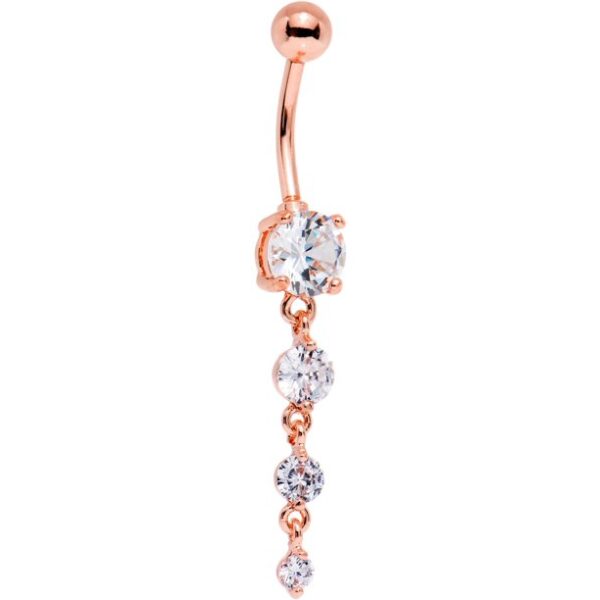 Rose Gold PVD Clear Accent Stunning Strand Dangle Belly Ring