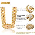 Gold Chain for Men Iced Out,14MM/20MM 18k Real Gold Plated/Platinum White Gold Diamond Cuban Link Chain Necklace Bracelet,Full Cz Prong Set,with Giftbox