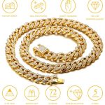 Gold Chain for Men Iced Out,14MM/20MM 18k Real Gold Plated/Platinum White Gold Diamond Cuban Link Chain Necklace Bracelet,Full Cz Prong Set,with Giftbox