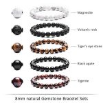 Natural Lava Rock Beads Bracelet,Stretch Elastic Bracelets,Adjustable Braided Rope Gemstone Bracelets for Men Women (4Pcs Set-002)