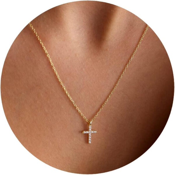 Cross Necklace for Women, Dainty Gold Necklace 14k Gold Plated Small Cross Pendant Choker Necklaces Simple Gold Cross
