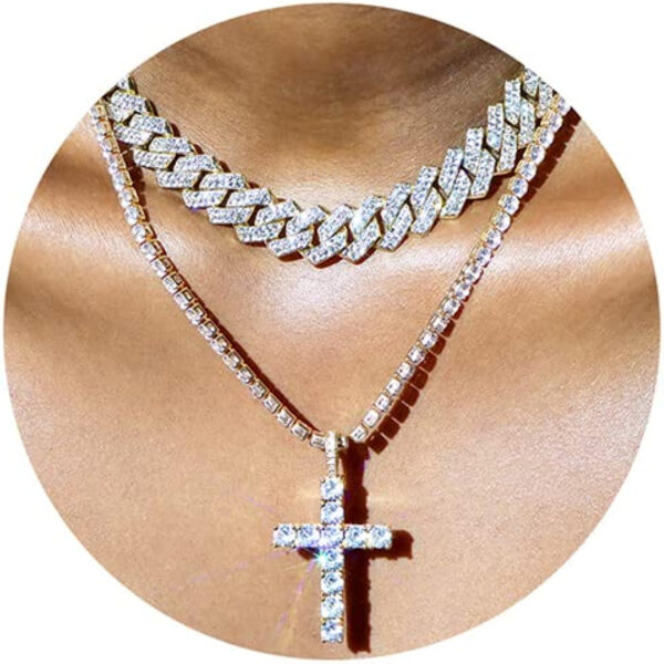 Cuban Link Chain for Men Women Cross Necklace for Men women Iced Chain Miami Cuban Link Chain Cross Pendant Diamond