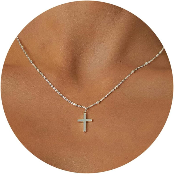 18k Gold/Silver Plated Simple Evil Eye Turquoise Cross Pendant Choker Necklace Simple Tiny Necklace for Women Girls