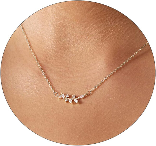 Diamond Necklaces for Women Dainty Leaf Necklace 14k Gold Plated Layered CZ Moon Necklace Simple Diamond Choker Necklaces