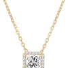 14K Gold Plated Post Faux Diamond Round Solitaire Pendant Halo Necklace | Gold Necklace for Women | Slider Adjustable