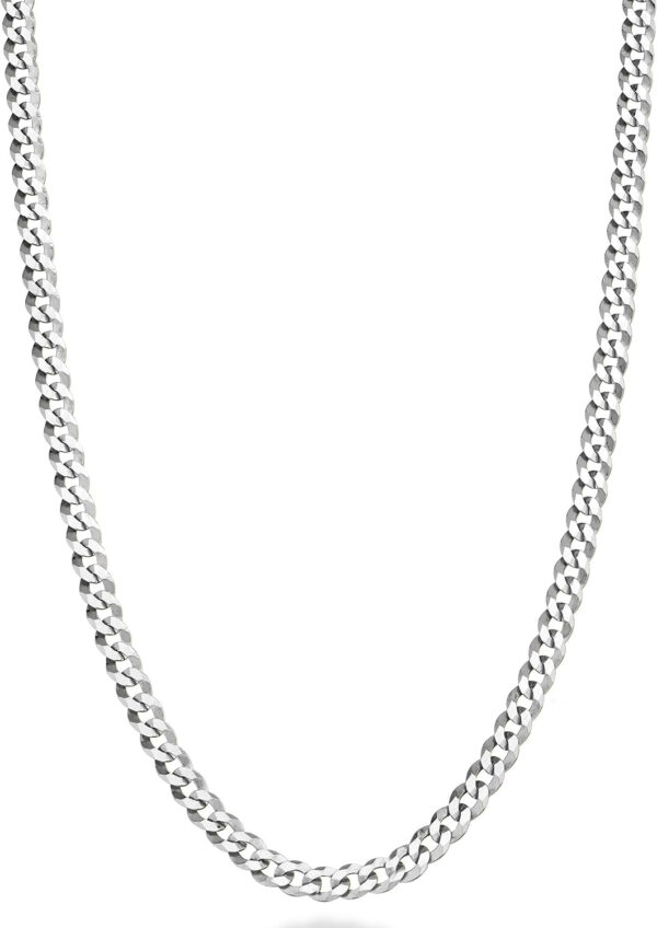 Italian 925 Sterling Silver 3.5mm Curb Cuban Link Chain Necklace, Solid Diamond Cut Sterling Silver Chain for Men Women