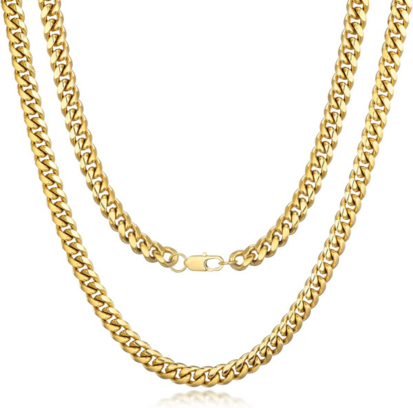 FEEL STYLE Mens Cuban Link Chain Miami Cuban Necklace 18k Gold Silver Diamond Cut Stainless Steel Chain for Men13mm 10mm Iced