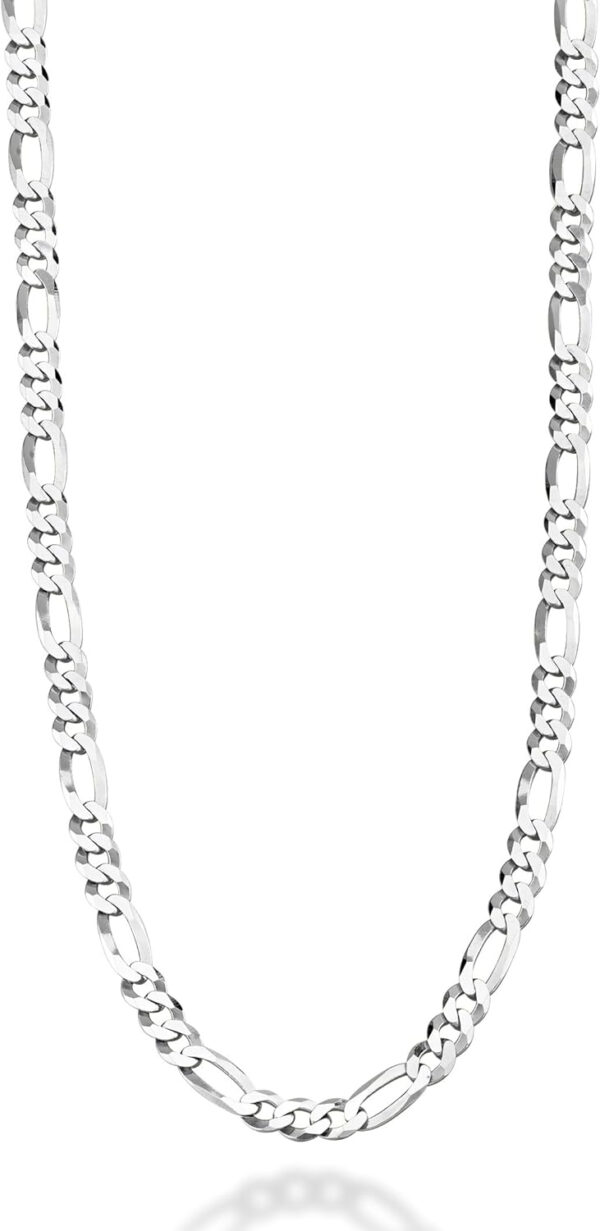 925 Sterling Silver Italian 5mm Diamond-Cut Figaro Link Chain Necklace for Women Men, Made in Italy