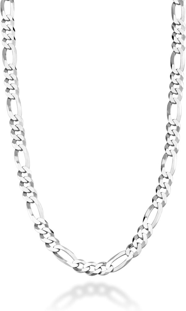 925 Sterling Silver Italian 7mm Solid Diamond-Cut Figaro Link Chain Necklace for Men, Made in Italy