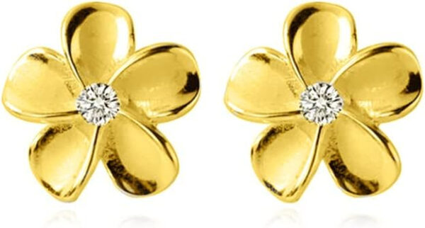 Rochas Jewelry Solid 925 Sterling Silver Plumeria Flower Stud Earrings for Women Girls Crystal Flower Stud Earrings