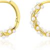 Rochas Jewelry Sterling Silver Pearls Twist Hoop Earrings for Women Teen Girls Wedding Pearls Hoop Earrings Bridal
