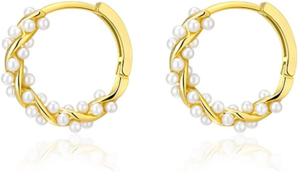 Rochas Jewelry Sterling Silver Pearls Twist Hoop Earrings for Women Teen Girls Wedding Pearls Hoop Earrings Bridal