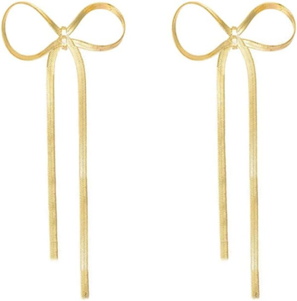925 Sterling Silver Bow Drop Dangle Earrings for Women Girls Long Tassel Chain Earrings Wedding Statement Jewelry