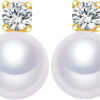 AAA+ Quality Handpicked Freshwater Cultured Stud Button Pearl Earrings Gold Plated 925 Sterling Silver Post Cubic Zirconia |