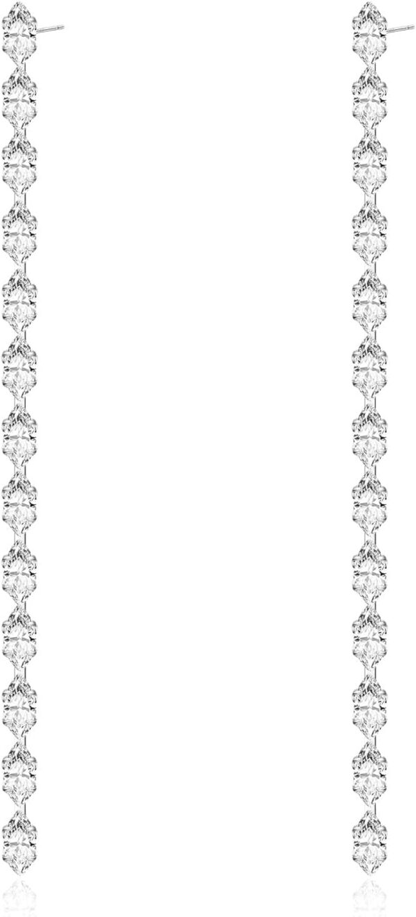 Threader Earrings for Women 925 Sterling Silver Plated Cubiz Zirconia Long Dangle Drop Earrings for Teen Girls