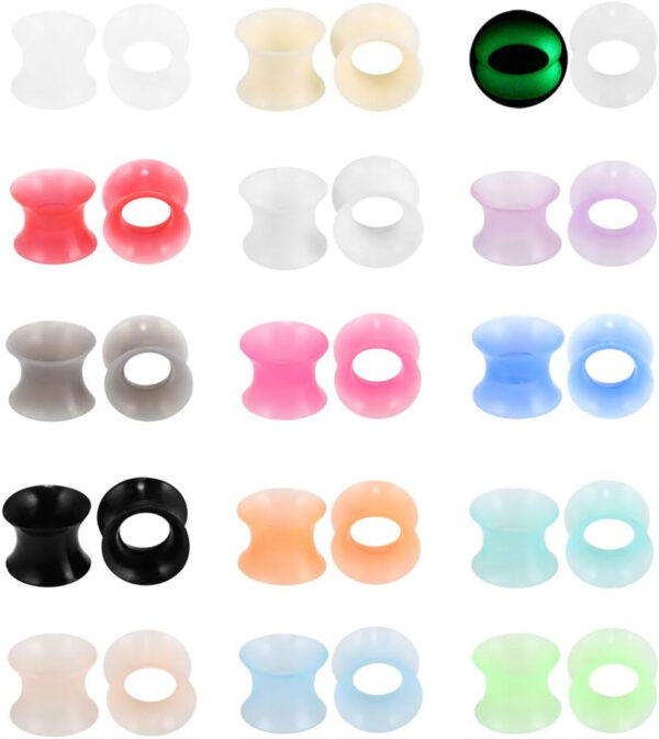 Xpircn Thin Silicone Ear Plugs Tunnels Flexible Ear Earlets Ear Gauges Expander Stretchers Double Flared Flesh Ear Piercing