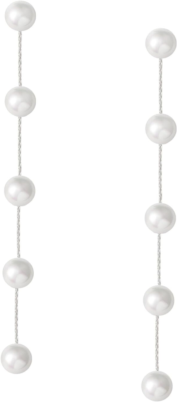 SWEETV 14K Gold Plated Long Pearl Drop Dangle Earrings for Women, Tassel Chain Baroque Pearl Wedding Bridal Earrings for Brides