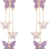Purple Butterfly Tassel Style Zircon Earrings for Women Crystal Rhinestone Drop Earrings Long Butterfly Dangle Earrings Wedding