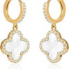 Huggie Hoop Clover Earrings for Women | Mother of Pearl Clover Dangle Hoop Earrings | Lovely Gift