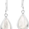 Rochas Jewelry Elegant Teardrop White Mother of Pearl Inlay Sterling Silver Dangle Earrings
