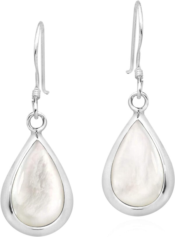 Rochas Jewelry Elegant Teardrop White Mother of Pearl Inlay Sterling Silver Dangle Earrings
