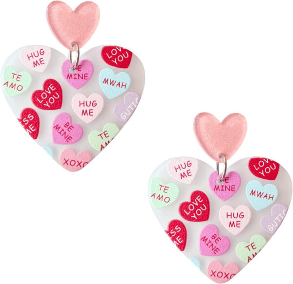 Heart Earrings for Women Girls,Love Heart Dangle Earrings Red Pink Acrylic Lucite Arch Love Earrings for Her Mother's day