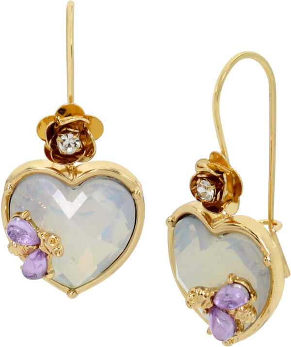 Betsey Johnson Womens Stone Heart Dangle Earrings
