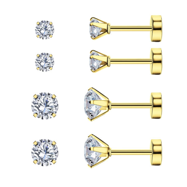 Rochas Jewelry Flat Back Pearl Studs, 2 Pairs Gold Screw Back Earrings for Women Hypoallergenic Cartilage Earring Stud for Girls
