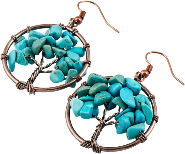 Rochas Jewelry Tree of Life Dangle Earrings, Tumbled Stones Hook Earrings for Women