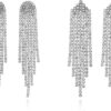 Rochas Jewelry Rhinestone Earrings Dangling for Women Sparkly Silver Dangle Earrings Girls Long Chandelier Earrings Tassel