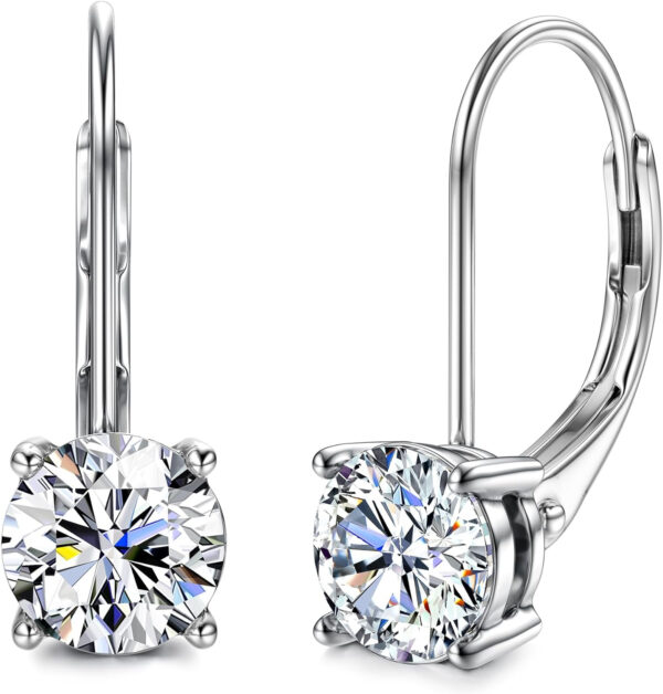 Moissanite Earrings,1.0ct-2.0ct D Color Brilliant Round Cut Lab Created Diamond Earrings 18K White Gold Sterling Silver Dangle