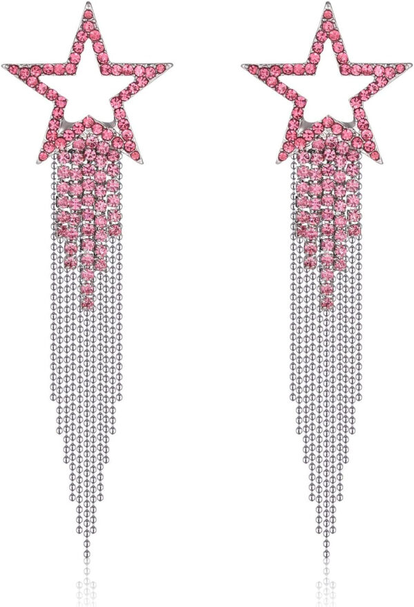 Women’s Tassel Earrings Star Ear Stud Pave Crystal Dangle Earrings Boho Waterfall Beaded Fringe Drop Earring