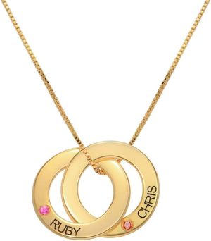 Rochas Jewelry - Engraved 2 Russian Ring Circles Necklace in Sterling Silver – Personalized Intertwined Name Pendant - Custom 6 Product image