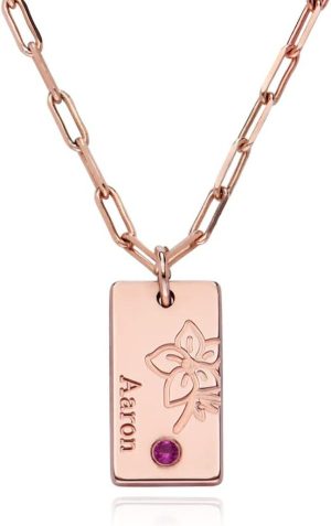 Rochas Jewelry - Personalized Link Blossom Birth Flower & Stones Necklace - 0.925 Sterling Silver, 18K Gold & Rose Gold Plating 3 Product image