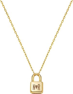 Rochas Jewelry - Personalized Initial Lock Pendant Necklace with Paperclip Link Chain - 14K Yellow Gold, 0.925 Sterling 11 Product image