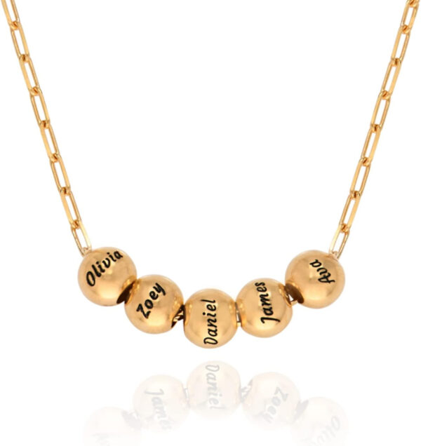 Rochas Jewelry - Personalized Paperclip Link Chain Necklace With Up to 8 Ball Beads / Engrave Any Name / Diamond Option