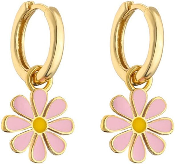 Small Hoop With Daisy Flower Charm Earrings for Women Teen Girls Cartilage Hypoallergenic Nickel Free Dainty Cute 14K Gold