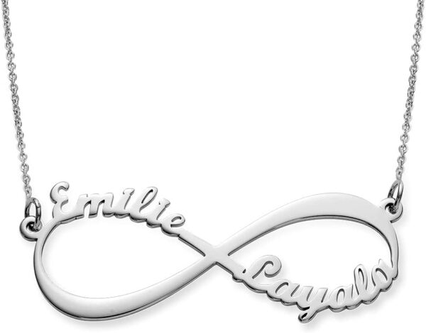 Rochas Jewelry - Personalized Infinity Pendant Couples Name Necklace - Eternal Love Jewelry with 1 or 2 Names / Sterling Silver,