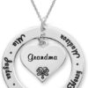 Rochas Jewelry - Personalized Grandma / Mom Engraved Heart Shaped Necklace for Woman, Her - Custom Inscribed Disc Pendant with