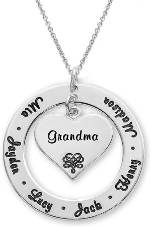 Rochas Jewelry - Personalized Grandma / Mom Engraved Heart Shaped Necklace for Woman, Her - Custom Inscribed Disc Pendant with 12 Product image
