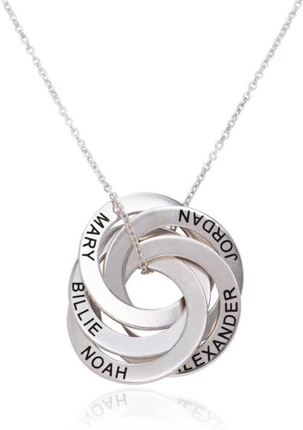 Rochas Jewelry - Personalized Russian Ring Name Necklace - in Sterling Silver or Gold Plating - 4 Round Discs Pendant with