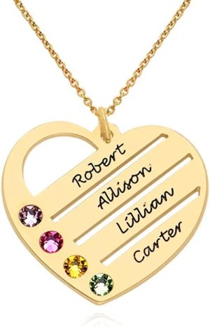 Rochas Jewelry - Personalized Engraved Heart Shape Necklace with CZ Birthstones for Woman, Her, Mother, Mom - Custom Inscribed 9 Product image